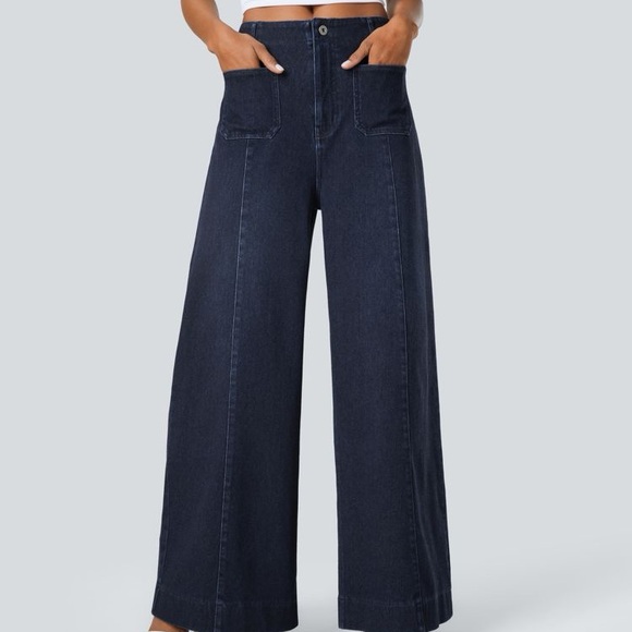 HALARA Flex™ High Waisted Pockets Washed Casual Wide Leg Jeans Size Large - Picture 1 of 7